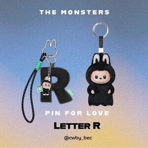 The Monsters Pin For Love Labubu Black Letter R Keychain Pendant